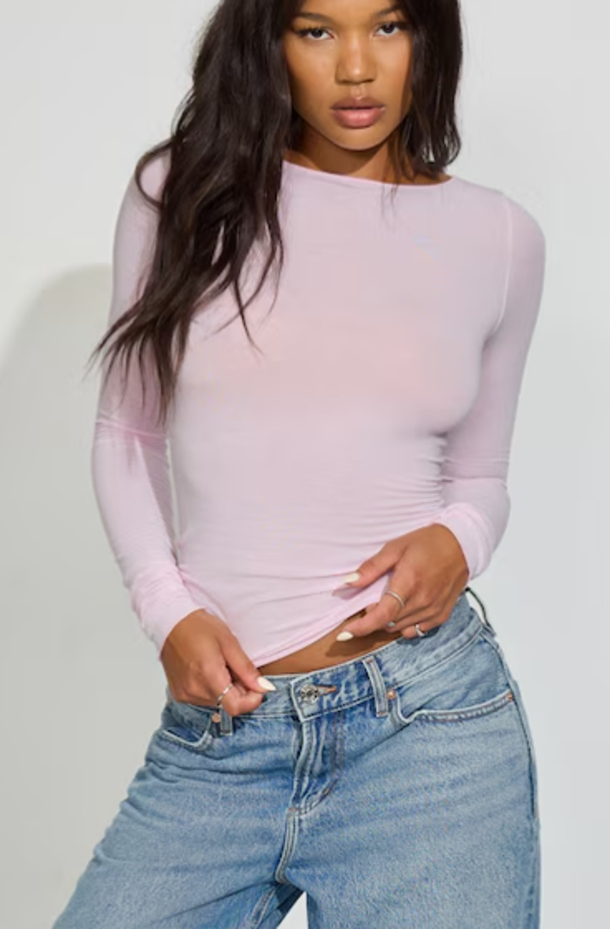 New Garage SexyCozy Boatneck Long Sleeve Top, Light Pink Size Small